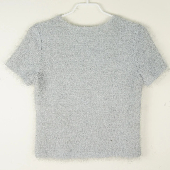 Vintage Vivian Shyu Fuzzy Boucle Ice Grey Blue Short Sleeve Knit Top - Picture 2 of 3